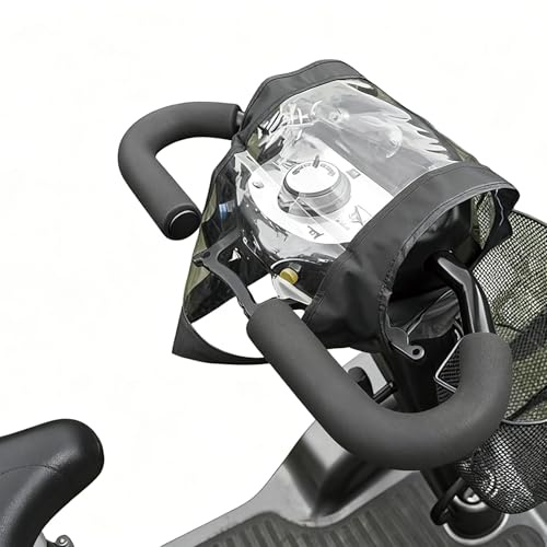 Clear Waterproof Mobility Scooter Tiller Cover Joystick Protector | Easy fix visibility panel, adjustable rain shield, electric wheelchair storage arm, transparent protective guard, dust guard