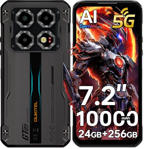 OUKITEL WP60 Rugged Smartphone 5G, 7.2 120HZ Display, 24GB RAM+256GB ROM/TF 2TB, 10000mAh/33W Mobile Phone, 108MP Camera, IP68/IP69K Waterproof Phone, NFC/OTG/GPS, 5G Dual SIM Android 15 Phones