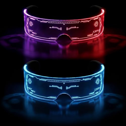 Herbst 2 Stück Cyberpunk LED Brille Visor Leuchtende Brille Party Glasses Sonnenbrille Kostüme Partybrille Futuristische Neon Rave Brille Cool Stuff für Cosplay Bar Club Karneval (Zukunft)