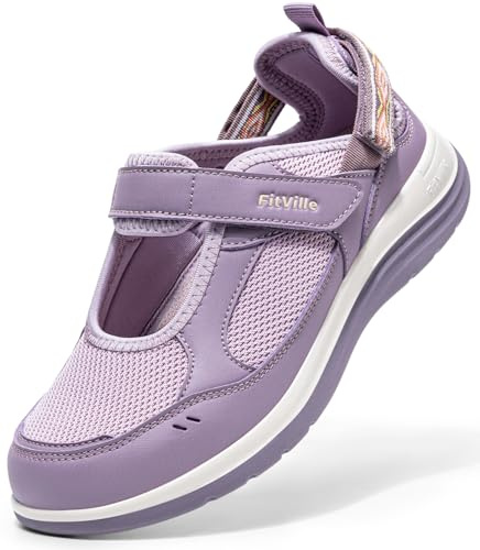 FitVille Sandales Mary Jane Femme Largeur Extra - Chaussures d'Été à Fermeture Réglable Légères, Respirantes pour la Marche et Les Vacances