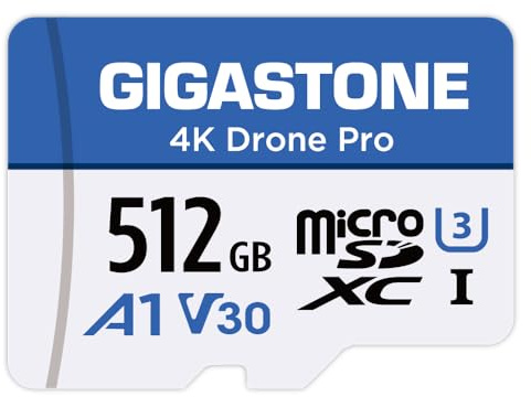 GIGASTONE Scheda Micro SD 512 GB, 4K Drone Pro, MicroSDXC per Wyze Cam, videocamera di sicurezza, DJI Drone o Action Cam, registrazione video 4K, UHS-I U3 A1 V30, 100 MB/s, con adattatore
