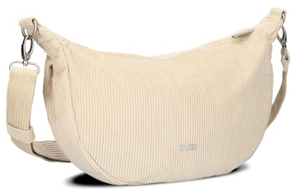Zwei Damen Handtasche Mademoiselle.M M70 Moon-Bag 4 Liter Trend-Tasche in Halbmond-Form vielseitig als Bauchtasche Crossbody-Bag Abendtasche Umhängetasche zu tragen (cord-creme)