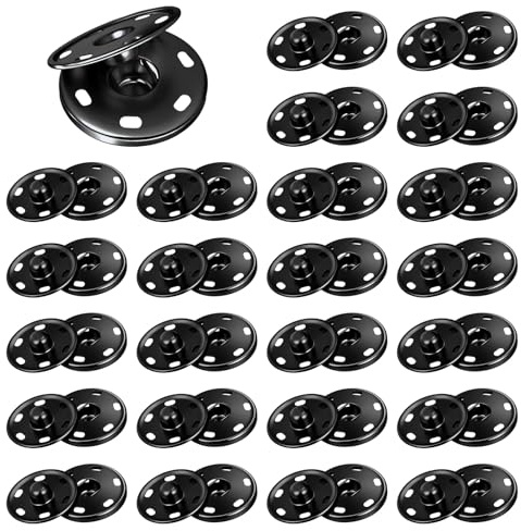24 Sätze Druckknöpfe Groß Schwarz Druckknöpfe zum Annähen Metall Annähen Druckknöpf aus Metall 25mm Snaps Runde Metal Druckknopf Nähen für Geldbeutel Tasche Kleidung Blusen Nähreparatur DIY Handwerk