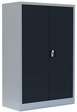 Flügeltürenschrank komplett montiert Metallschrank abschließbar Lagerschrank Aktenschrank 2 Fachböden 530328 Lichtgrau/Anthrazit 1200 x 920 x 420 mm