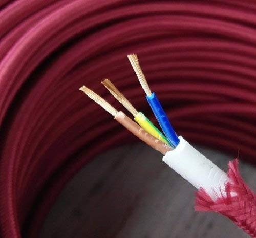Cavo elettrico intrecciato da 6 mm in stile vintage italiano con filo di terra, corda antica intrecciata in seta flessibile da 0,75 mm, luce a sospensione fai da te, certificazione VDE