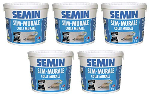 SEMIN Sem-Murale – Colle Toile de Verre & Revêtements Muraux Légers – Prête à l’Emploi – Forte Adhérence – Intérieur Murs & Plafonds – Sans Odeur – 5 seaux de 5 kg