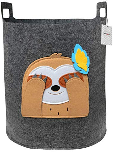 Inwagui Faltbare Wäschekorb Filz Grau Aufbewahrungskorb Baby Wäschesammler Groß Filztasche Aufbewahrung Spielzeug für Kinderzimmer - Faultier/Dunkelgrau