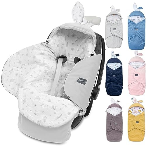 Bellochi Growing in style Premium Einschlagdecke Babyschale, Baby Erstausstattung aus Baumwolle für Autositz, Kuscheldecke für Kinderwagen mit Fußsack passend für Maxi-Cosi, Römer, Cybex - Copse