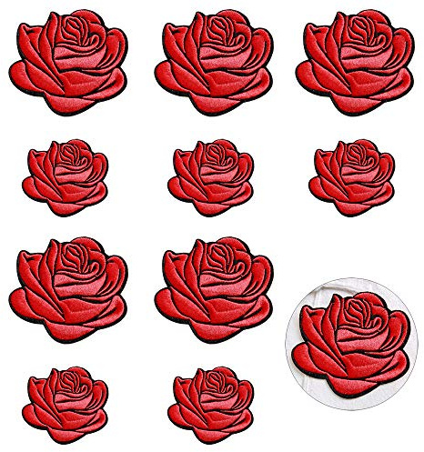 Nifocc Rose Bestickte Patches Gestickte Aufnäher für Kleidung Jeans Jacken Hüte Rucksäcke Schuhe - Rote 10 Stück