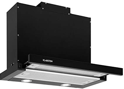 KLARSTEIN Mariana - Hotte plate aspirante murale, Rétractable, 500 m³/h, Evacuation d'air, Eclairage LED, Bouton souple, Compacte, 2 filtres à graisse, Matériel de montage inclus, 60 cm - Noir