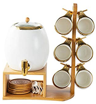 Dispensador bebidas cerámica, barril agua con soporte, cubo de hielo de jugo comercial para restaurantes Cafetera, tienda té con leche, grifo de bebidas vintage, botella fría, 3 l,Blanco
