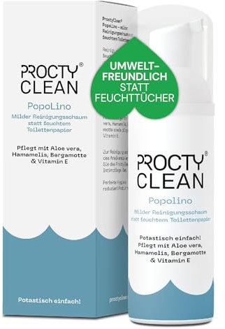 ProctyClean PopoLino - milder Reinigungsschaum statt feuchtem Toilettenpapier. Sanfter Popo Schaum mit Aloe vera, Hamamelis & Vitamin E. Bei Jucken, Hämorrhoiden & Analfissur