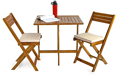 Brigros Estosa - Set tavolo + sedie in legno di acacia, set pieghevole e portatile, facile da chiudere per il trasporto e per utilizzare in giardino, giardinaggio, campeggio (Acacia, Melzo 2 sedie)