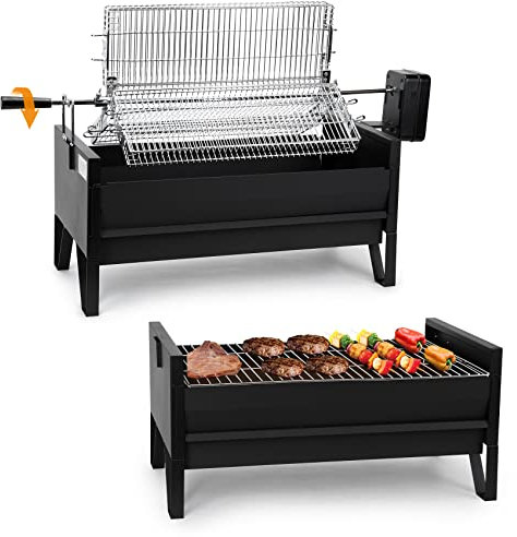 ONLYFIRE - Parrilla de carbón con cesta giratoria, máquina de asar para barbacoa giratoria automática de 360 grados para acampar al aire libre, pícnic, patio y patio trasero