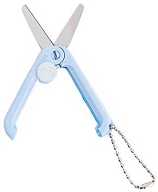 Mini Folding Scissors Portable Foldable Travel Scissors Paper Cutter Pocket Paper Rope Craft Shredder Stainless Steel Blade with Safe Rounded Tip in Baby Blue