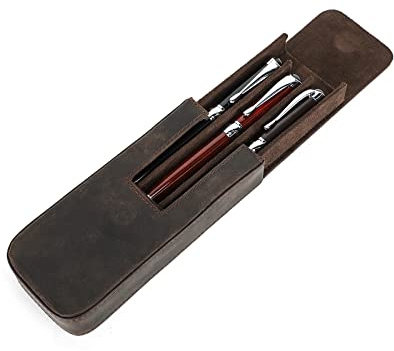Hiram Läderpennfodral för 3 st penna bärbar penna läder förvaringsbox med dold magnetisk tryckstängning och pennfackshållare design