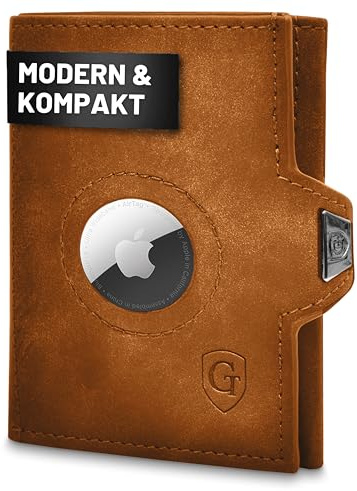 GenTo – AirTag Wallet – Slim Wallet – plånbok med myntfack – Apple AIRTAG-hållare – TÜV-testad RFID NFC-skydd – liten miniportmonnä – tunt smalt kortfodral män kvinnor, BRUN, Modern