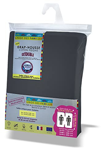 Linge des Familles - Drap Housse Lit Electrique pour Matelas 2x70x190-2x80x200-2x90x200 - Gris Foncé - 100% Coton Jersey Extensible - Label Oeko-TEX® Standard 100 - Made in Europe