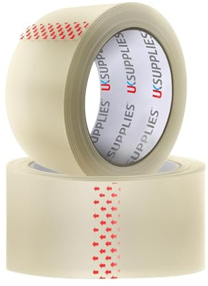 UK SUPPLIES LIMITED LOW NOISE Premium Clear Packaging Tape (All Packs & Colors) 48MM X 66M Strong Secure Sticky Adhesive Durable Parcel Sealing Tape for Packing Boxes & Moving Houses (Pack of 2)