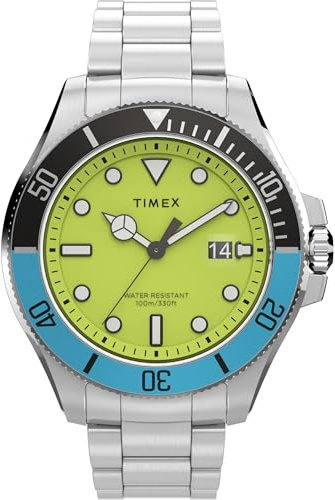 Timex Trend Herren-Armbanduhr, 43 mm, Edelstahlarmband, grünes Zifferblatt, silberfarbenes Gehäuse TW2V65300