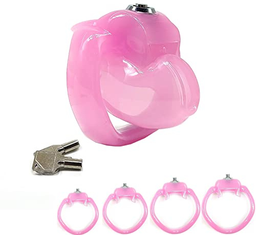 ZWFUN Harz Peniskäfig Press Lock Keuschheitskäfig Herren, V5 Keuschheitskäfig mit 4 Ringen Keuschheitsgürtel für Männer Keuschheitskäfig für Herren Bondage Extrem für Männer（Pink NUB）