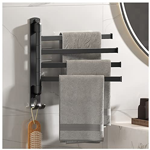Ksunun Handtuchhalter Schwarz, Handtuchstange Wandmontage Mit 5 Stangen Und Haken, 180° Drehbaren Badetuchhalter, HandtuchstäNder Aus Edelstahl, Bad Handtuchhaltern FüR Bad, KüChe Und Garderobe