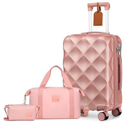 Sea choice Valise Cabine Rigide Motif Losanges Valises Soute en ABS Rigide Trolley Bagage a Main avec Serrure TSA 8 Roues Multidirectionnelles Élégant 55x36x22cm