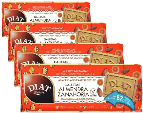 DIAT Radisson - Galletas con Almendras y Zanahoria | Vegan y Bajas en Sal | Enriquecidas con Vitaminas | Galletas multivitaminadas (Paquete de 4)
