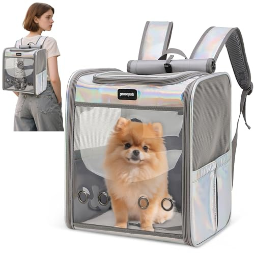 ALLSOPETS Katzenrucksack große Katzen, Faltbarer Hunde- und Katzen Rucksack, Atmungsaktive Tragetasche für Haustiere zum Reisen Wandern und Spazierengehen (Schillernd)