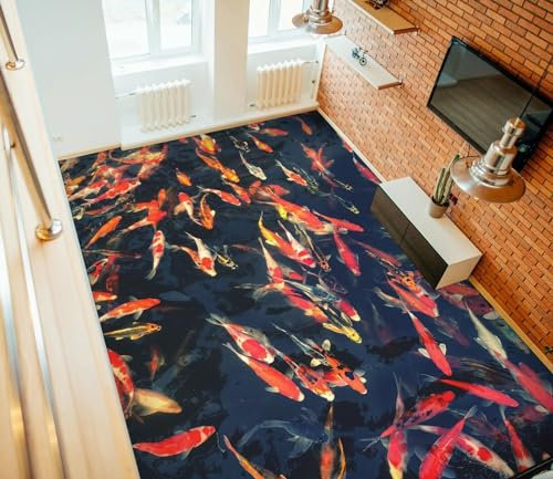 Bodenaufkleber 3D-Tapete für den Boden mit roten Koi-Teichen, 400 x 280 cm Selbstklebend Abnehmbarer Küchenbadboden Boden, Epoxidharz