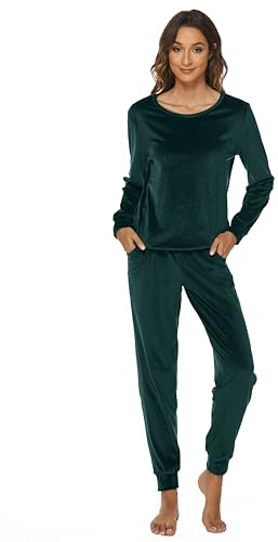 Ietaoo Completo Sportivo Donna Tute da Ginnastica da Donna Inverno Velluto 2 Pezzi Homewear Manica Lunga Pullover + Pantaloni Tute Sportiva Casa Pigiama Set Verde XL