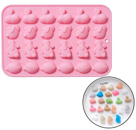 PTaizjjz Stampo in silicone a forma di coniglio pasquale, 24 cavità, a forma di coniglio, stampo in silicone per cioccolato, strumenti fai da te per sapone, caramelle, biscotti, gelat