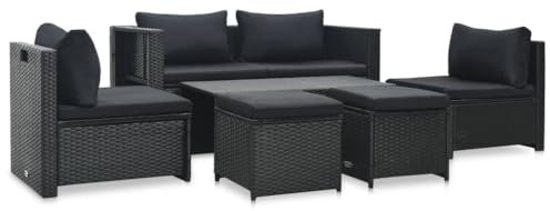 KOIECETA 6-TLG. Garten-Lounge-Set mit Auflagen Gartenmöbel Lounge Sitzgruppe für Garten Terrasse und Balkon Gartenmöbel Set wetterfest Poly Rattan (Schwarz)
