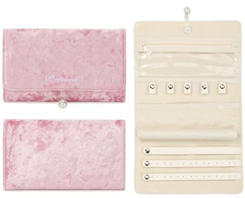 VanFn Rollos de joyería, rollo organizador de joyas de viaje, estuche de joyería plegable, bolsa de almacenamiento de joyas para mujer, para anillos de viaje, collares, aretes, pulseras, relojes,