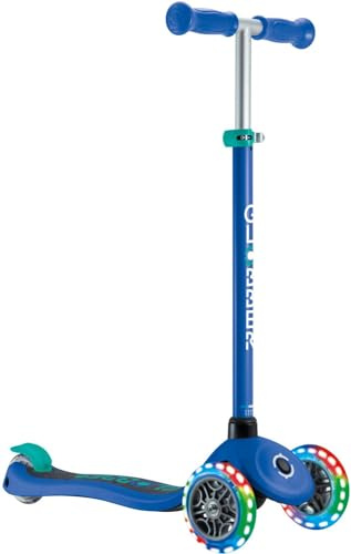 GLOBBER Primo Lights – Tretroller Kinder, 120/80 mm, ABEC 9, 3-rädrig, höhenverstellbar, LED-Leuchtrollen