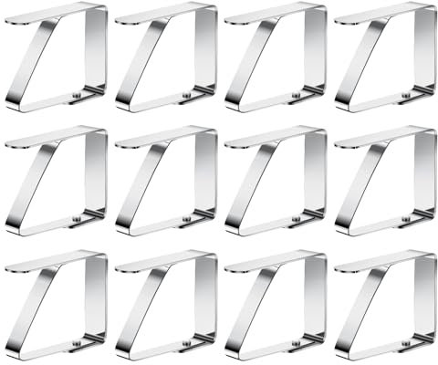 Zanfqvo 12 Piezas Pinzas para Mantel de Exterior Acero Inoxidable, Clips elásticas Mantel, Pinza para Mantel Mesa para 0-3cm Jardin, Familia, Restaurante Mesa de Comedor