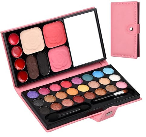 Schminkpaletten, tragbares Make-Up-Set für Frauen und Mädchen mit Schminksachen (Rosa)