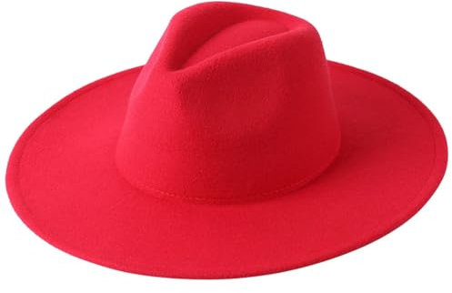 Fedora-Hut mit breiter Krempe, für Damen und Herren, Wollfilz, elegant, Winter, Jazz, Kirche, Panama, rot, Einheitsgröße