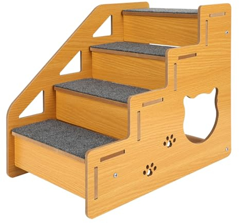 Hundetreppe für kleine 4-Stufig, mittlere und schwere Hunde, 39cm Hoch Haustiertreppe aus Holz Katzen, Katzentreppe Haustierleiter für Sofa mit rutschfest Matte