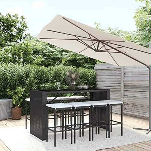 Buzaza 9-TLG. Gartenbar-Set mit Kissen Gartenbar Outdoor Bartisch Outdoor GartenmöBel-Sets Schwarz Poly Rattan