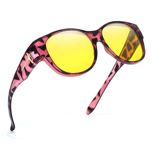 Myiaur Night Driving Fit Over Glasses for Women, Yellow Tinted Lens Polarised Anti Glare Night Vision Glasses for Nighttime/Foggy/Rainy