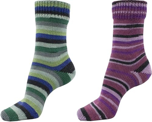 Sockenwolle 4 fach Color 2x100gr Knäul -verschiedene Sets zur Wahl, Sparduo Sockengarn - Strumpfwolle ist filzfrei und maschinenwaschbar, Lauflänge 420m / 100gr, (Set 4)