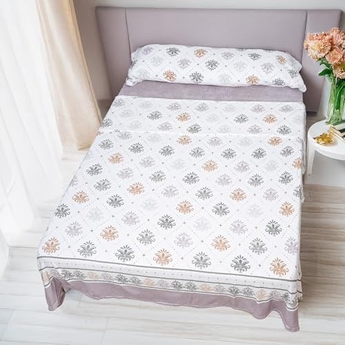Etrexonline Juego de Sábanas 3 Piezas Coralina Térmica para Invierno - Incluye Sábana Bajera Ajustable, Encimera y Funda de Almohada - Tacto Suave y Cálido - Lila Floral, Cama 150cm