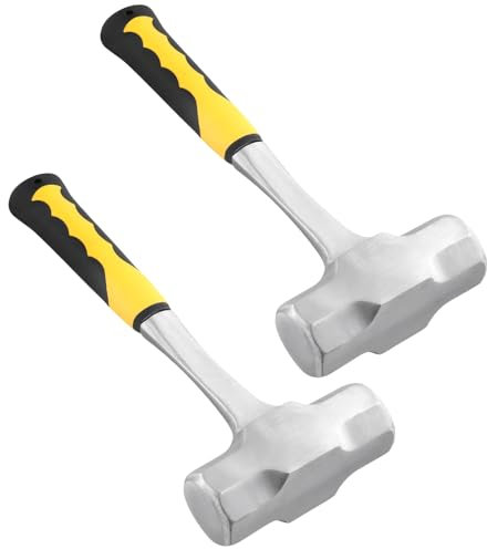SENJEOK 2 PCS 4lb/2kg Lump Hammer with Fibreglass Handle, Small Club Sledgehammers for Gardening, Camping, Rock