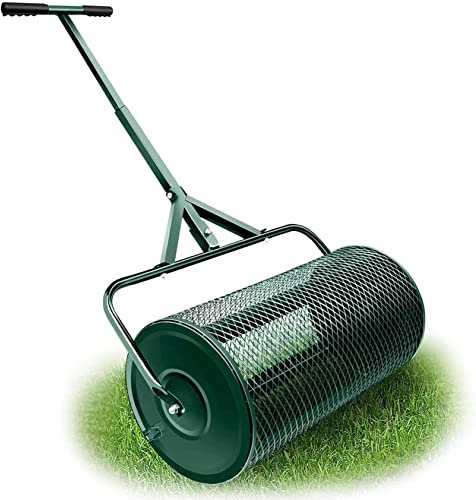 Spandiconcime, rullo per prato resistente da 24,5 pollici, spandiconcime leggero con maniglia a forma di T di aggiornamento, fertilizzante, terriccio, piantagione, semina, pacciame per prato, giardi