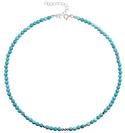 Unique Gems Collana di perle da donna Collana di pietre preziose Turchese Choker 38cm Perline Ø 4mm sfaccettata Qualità da gioielliere