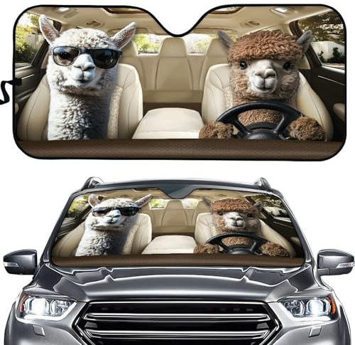 Auto Sonnenschutz Frontscheibe, Lustige Tiere Design, Universal Größe, UV-Schutz Windschutzscheiben Abdeckung, Faltbare Sonnenblende (Personalisierte Ziege)
