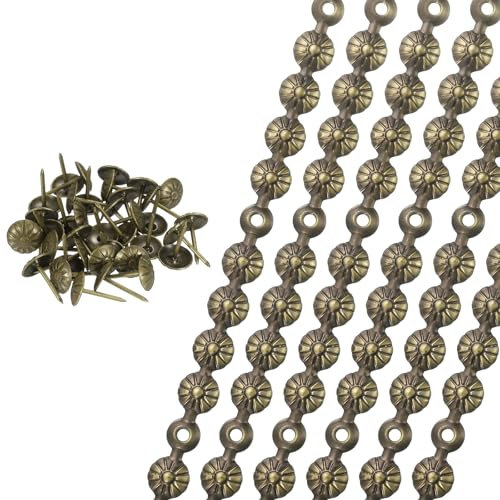 sourcing map 6 Pcs Upholstery Tacks Strips, 3.28ft Decorative Nails Strips D11mm Glossy Nail Trims for Furniture Sofa Headboard Chair DIY Crafts with Upholstery Nails, Gold (Flower)