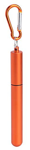 Fdit Acier Inoxydable, Paille Rétractable, Kit de Brosse de Nettoyage de Paille Réutilisable pour Pique-nique Matériau de qualité Alimentaire Orange