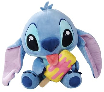 Simba Disney Stitch Kuscheltier mit EIS am Stiel – Plüschfigur zum Knuddeln, mit farbenfrohem EIS am Stiel, fröhlicher Sommer-Look, weicher Kuschelfreund, blau, 25 cm, ab 0 Jahren